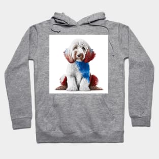 [AI Art] Red, blue and white Labradoodle Hoodie